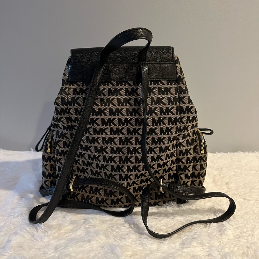 Michael Kors Black and Brown MK Logo Backpack - Picture 3 of 5